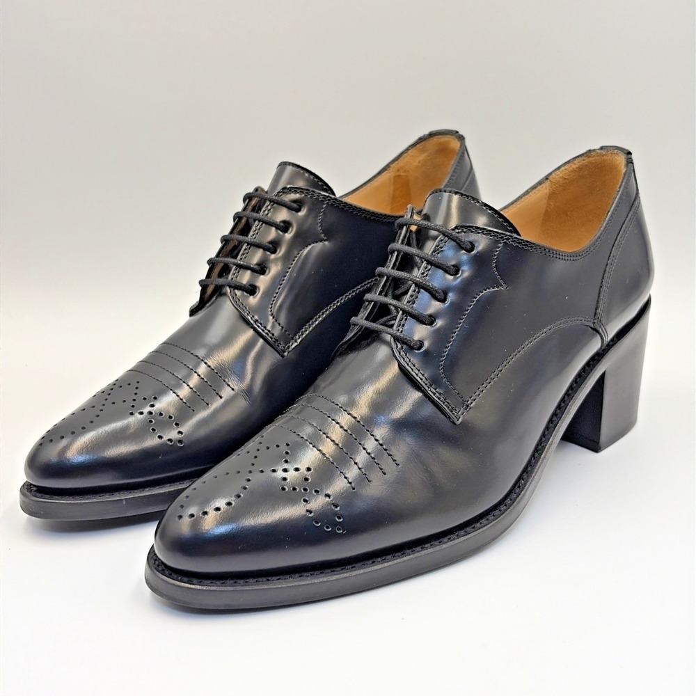 The Office of Angela Scott Miss Button Black Leather Brogue Oxford Heels 38.5W